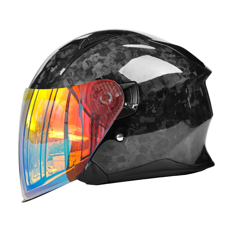 OF811 Capacete de motocicleta de rosto aberto de fibra de carbono com certificação DOT Capacete de viseira dupla