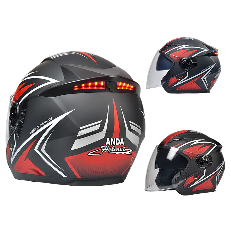 166 LED Lanterna Traseira de Segurança Capacete de Motocicleta de Rosto Aberto Capacete Certificado DOT