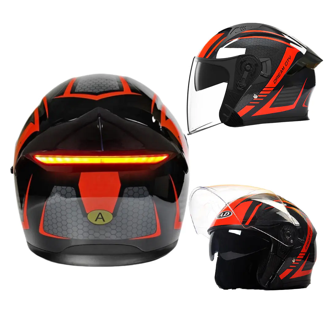 K5 LED Capacete de motocicleta com luz traseira de segurança com certificação DOT Capacete de rosto aberto